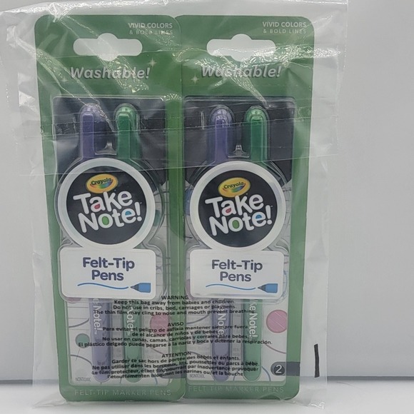 Crayola Take Note! Washable Felt Tip Pens Vivid Colors Bold Lines‎ 2 pk (4 tot) - Picture 1 of 2